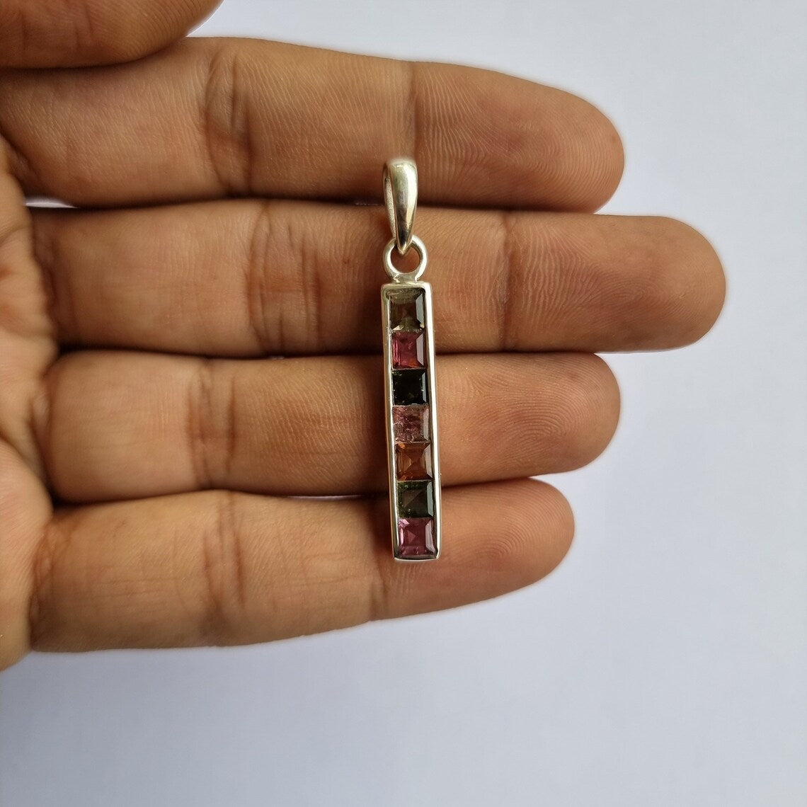 Natural Multi Tourmaline Silver Pendant