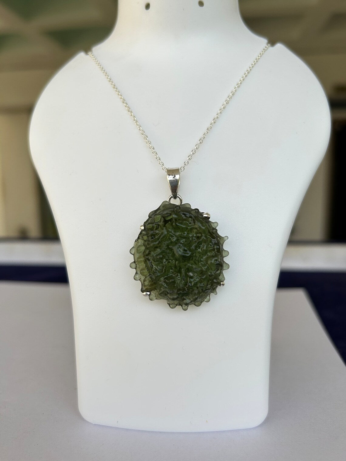 Natural Green Moldavite Sterling Silver Pendant