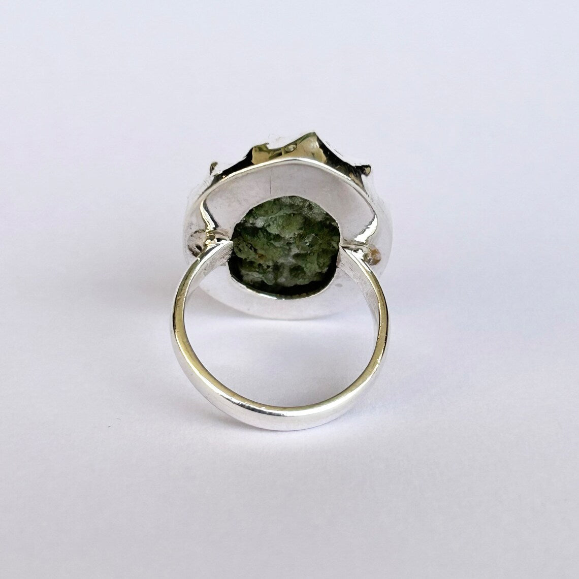 Raw Moldavite Ring - Natural Moldavite Ring - Sterling Silver Green Moldavite Ring - Moldavite Gemstone Silver Ring, Handmade Moldavite Ring