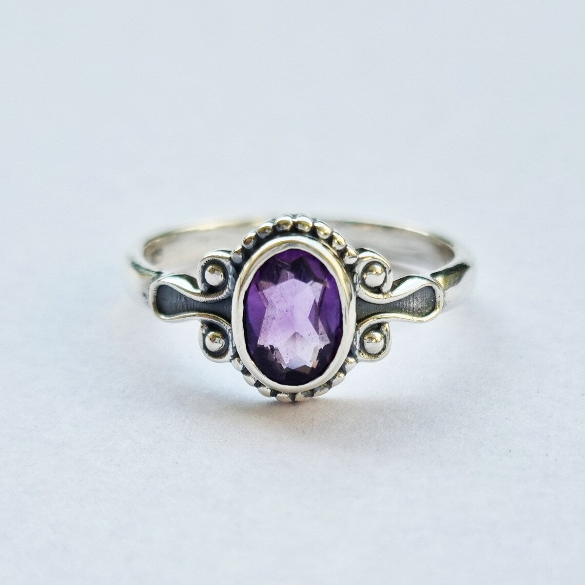 Amethyst Oval Solid Sterling Silver Minimalist Ring