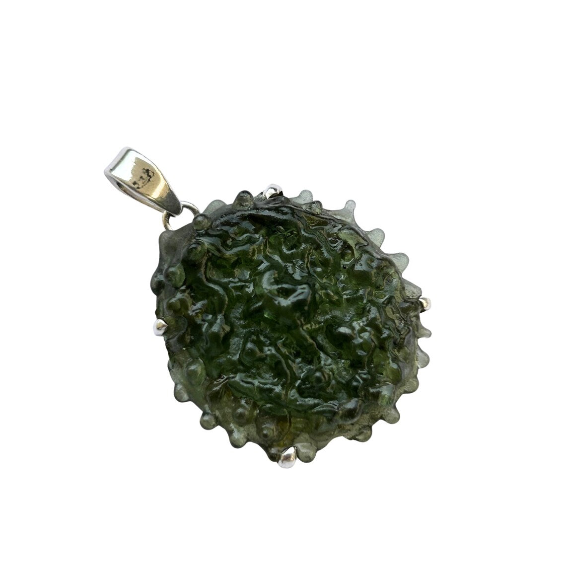 Natural Green Moldavite Sterling Silver Pendant