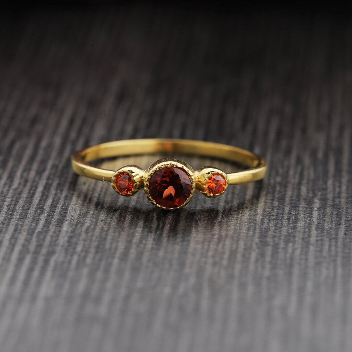Natural Garnet Minimalist Ring - Garnet Multi Stones Ring - Tiny Garnet Ring - Red Stone Ring - Three Stone Ring - Gemstone Ring - Gold Ring