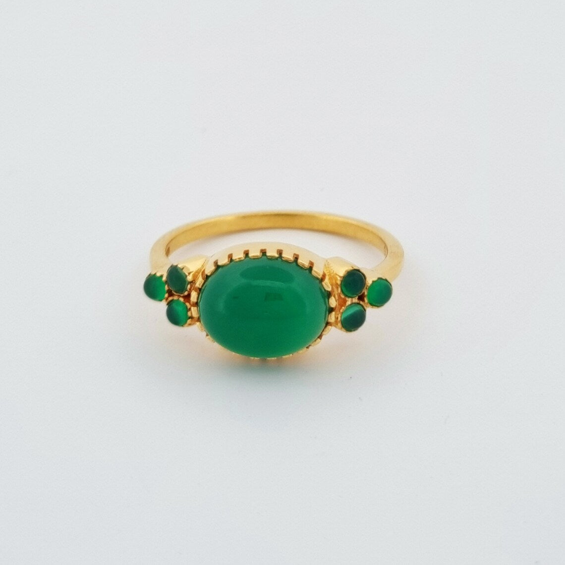 Green Onyx Gold Ring - Green Oval Onyx ring - multi green onyx cluster ring all size rings handmade
