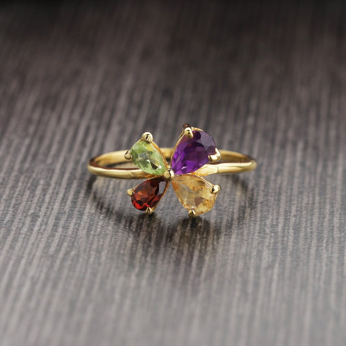 Peridot, Garnet, Citrine, Amethyst Multi Gemstone Ring, Stacking Rings, Delicate Rings, Gold Rings, Combination Rings, Prong Ring