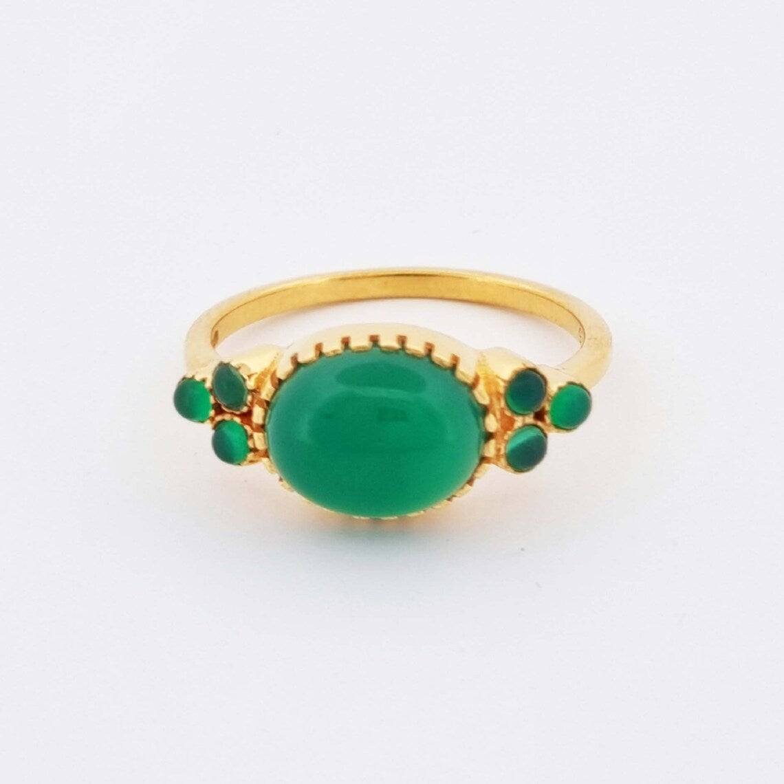 Green Onyx Gold Ring - Green Oval Onyx ring - multi green onyx cluster ring all size rings handmade