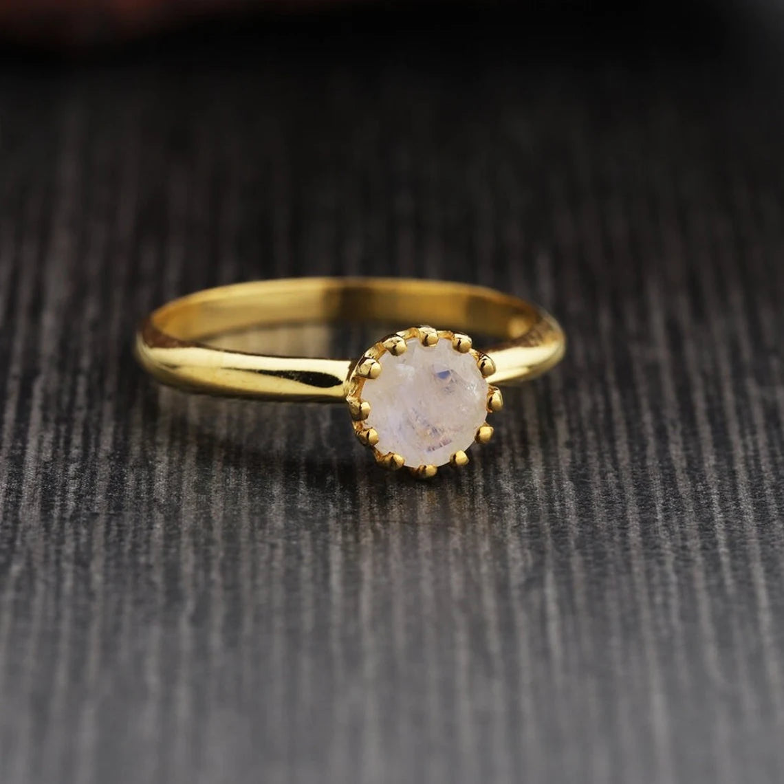 Natural Rainbow Moonstone Round Gemstone Silver Gold Plated Ring, Silver Ring, Gold Plated Ring