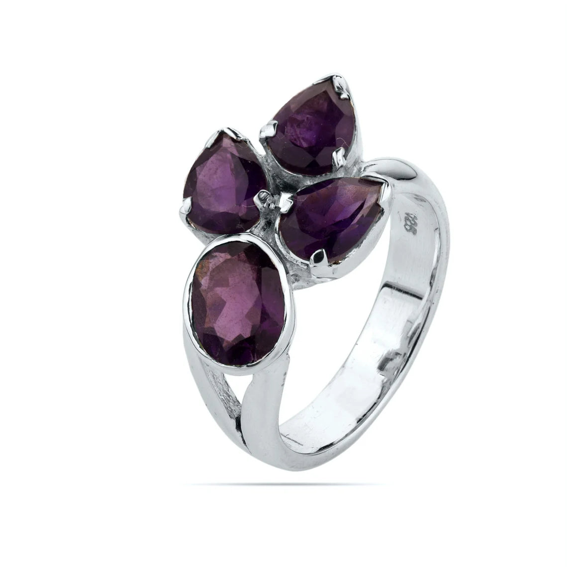 Amethyst Sterling Silver Ring, Amethyst Gemstone Ring, Prong Setting Ring, Amethyst Multi Stone Ring