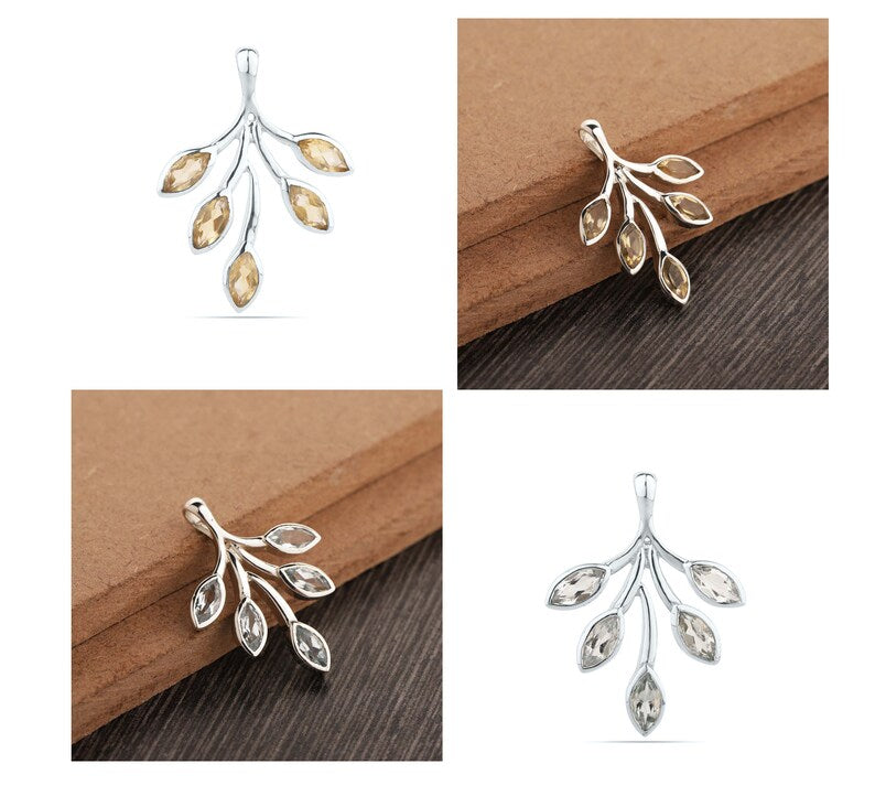 Natural Blue Topaz Pendant-Natural Citrine Pendant-Gemstone Pendant-Tree Pendant-Tree Style Pendant-Leaf Design-Unique Pendant