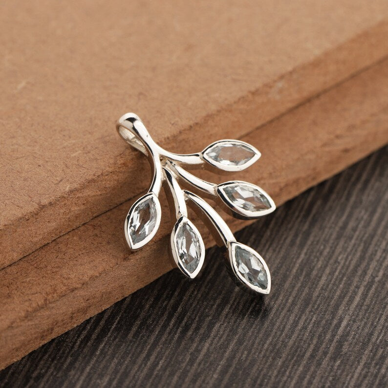 Natural Blue Topaz Pendant-Natural Citrine Pendant-Gemstone Pendant-Tree Pendant-Tree Style Pendant-Leaf Design-Unique Pendant