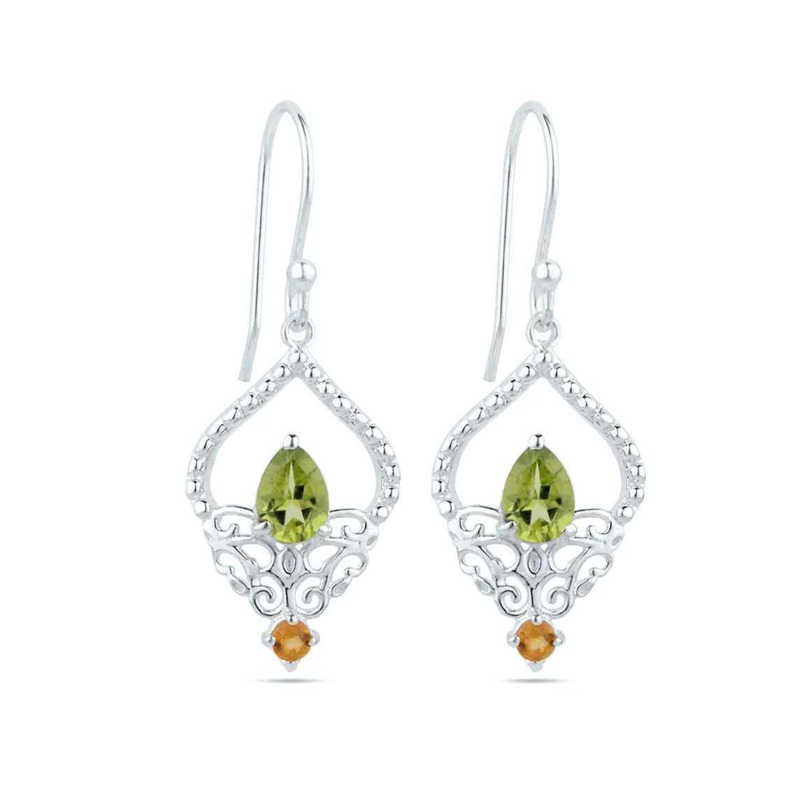 Peridot and Citrine Faceted Gemstone Earrings in Silver, gifts for her