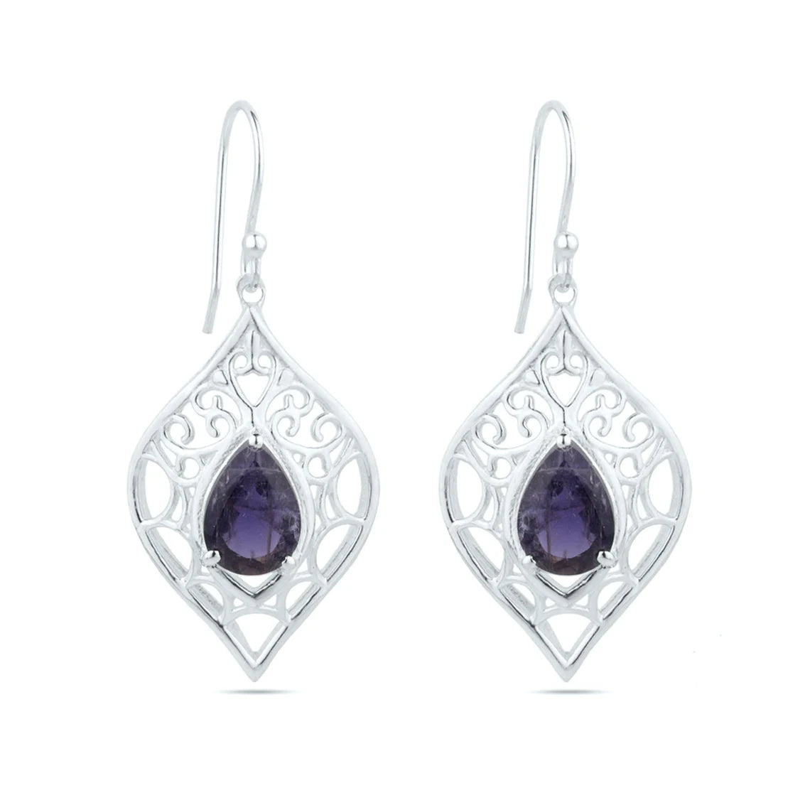 Iolite Gemstone Earrings - 925 Sterling Silver Iolite Earrings - Pear Iolite Silver Earrings - Iolite Hook Earrings - Women's Jewelry