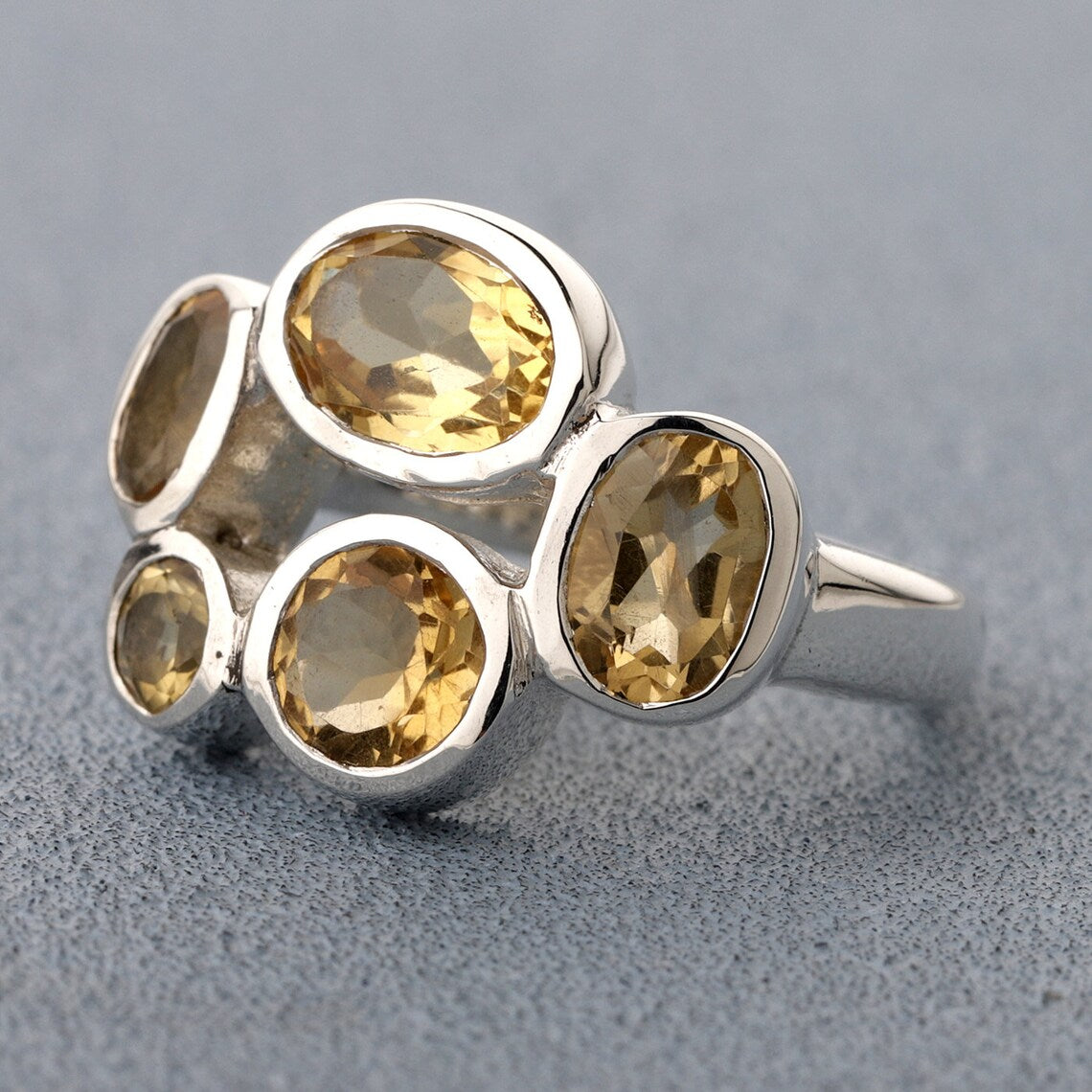 925 Sterling Silver Ring with Golden Citrine Natural Gemstone Ring