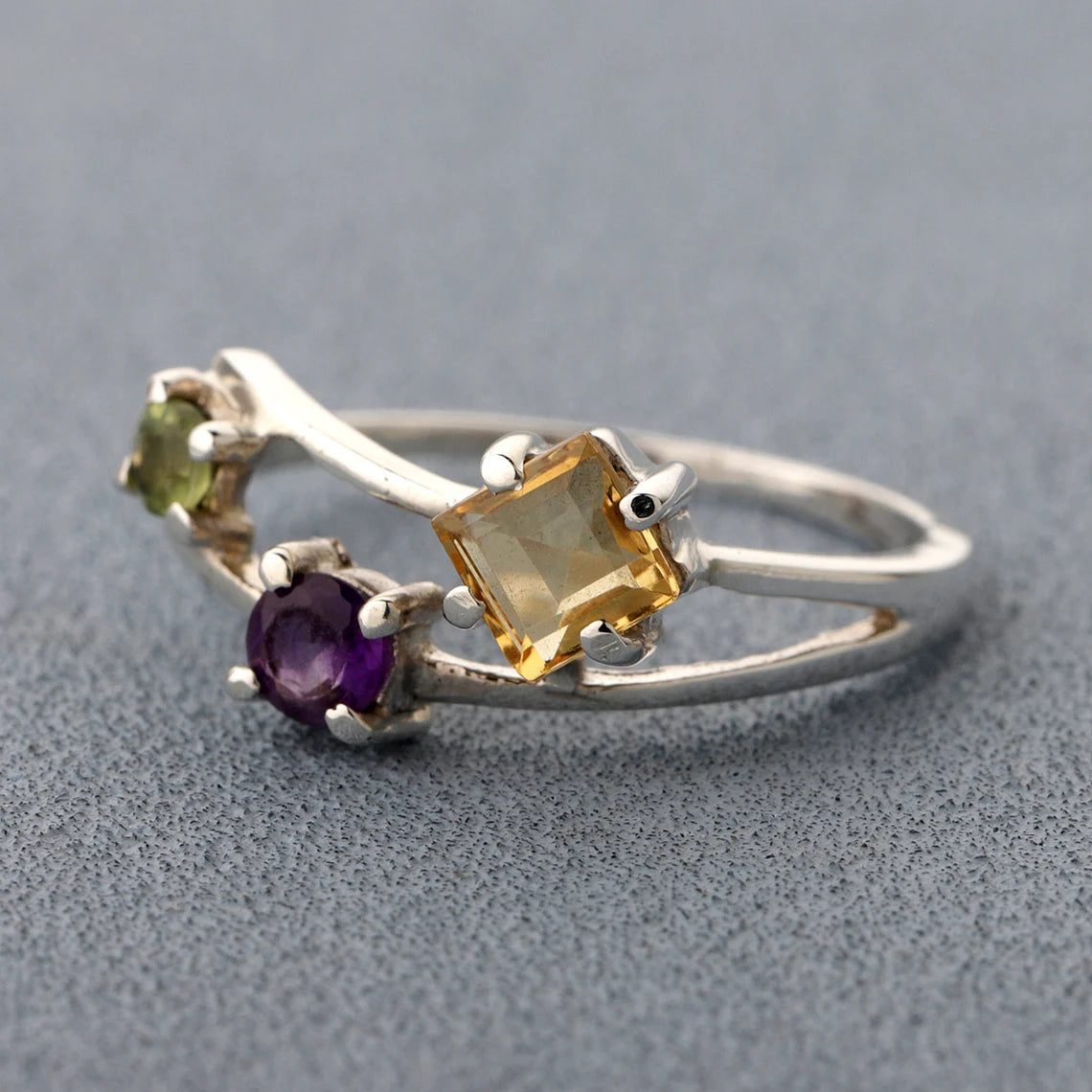 Multi Citrine Peridot Amethyst Ring, Citrine Amethyst Peridot Ring, Gemstone Prong Ring, Prong Ring