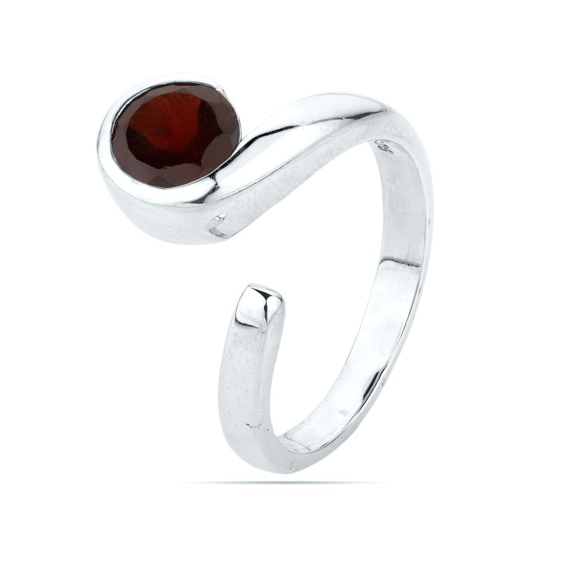 Natural Round Garnet 925 Sterling Silver Ring