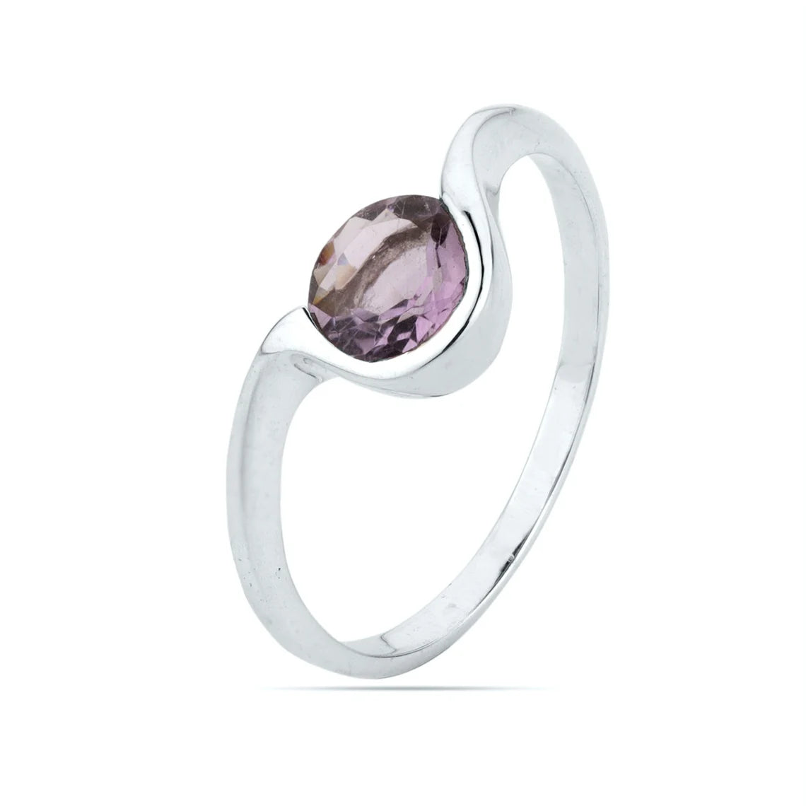 Engagement Ring Natural Amethyst Ring February Birthstone Round Cut Gemstone Sterling Silver Ring Bezel Setting