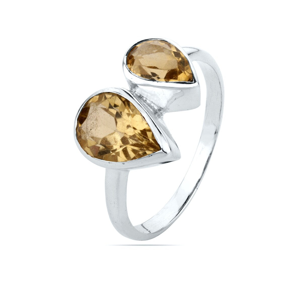 Natural Citrine Pear Sterling Silver Ring - Multi Citrine Gemstone Ring - Natural Citrine Ring