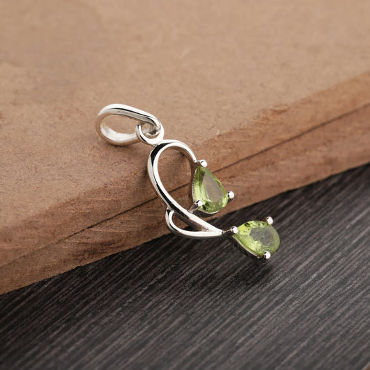 Natural Peridot Pendant, Sterling Silver Green Peridot Necklace, August Birthstone, Natural Gemstone Necklace, Leaf Pear Pear Pendant