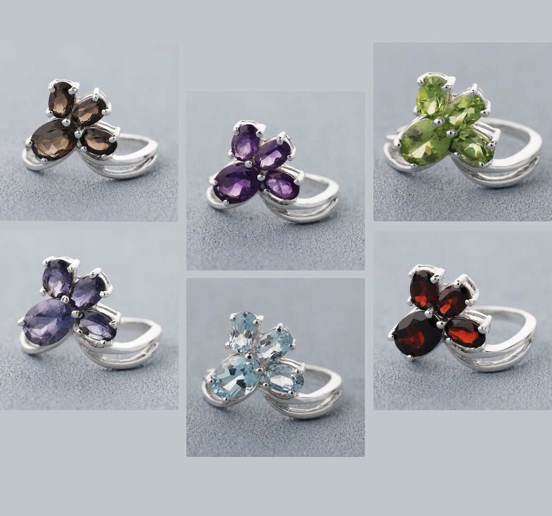 Multi Gemstones Ring, Amethyst cluster ring, blue topaz cluster ring, peridot cluster ring, Amethyst Ring 925 Sterling Silver