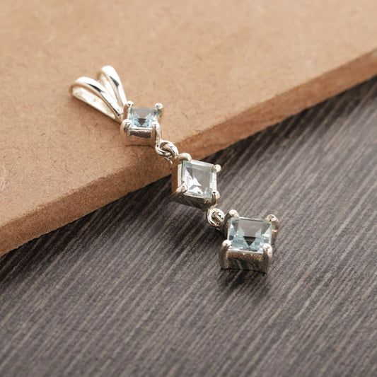 Natural Blue Topaz Square shape Pendant - Blue Topaz Gemstone Pendant - Prong set Pendant - Silver Blue Topaz Pendant