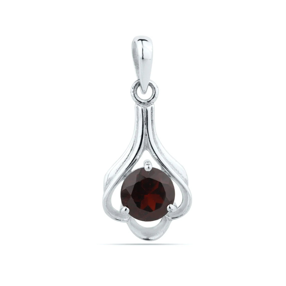 Natural Red Garnet ~ Round Pendant ~ 7 MM Round Garnet ~ 925 Sterling Silver ~ Silver Garnet Pendant ~ Gift For Her ~ Anniversary Gift