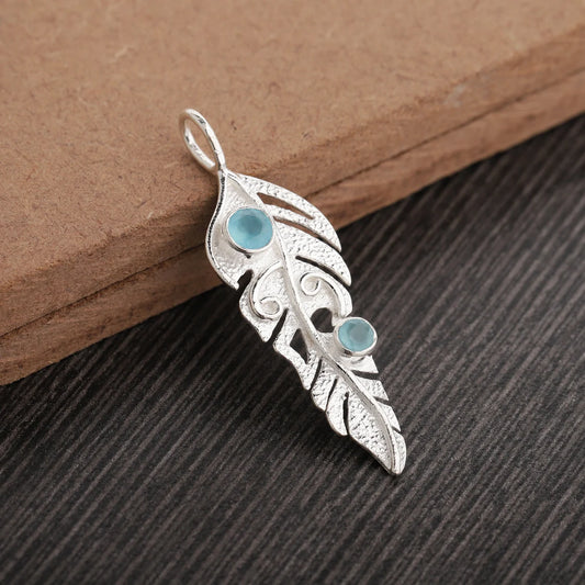 Natural Blue Chalcedony Leaf Silver Pendant - 925 Sterling Silver Gemstone Leaf Pendant 925 Silver Gemstone Bezel Pendant