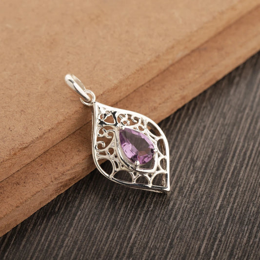 Purple amethyst pendant, faceted, set in 92.5 sterling silver