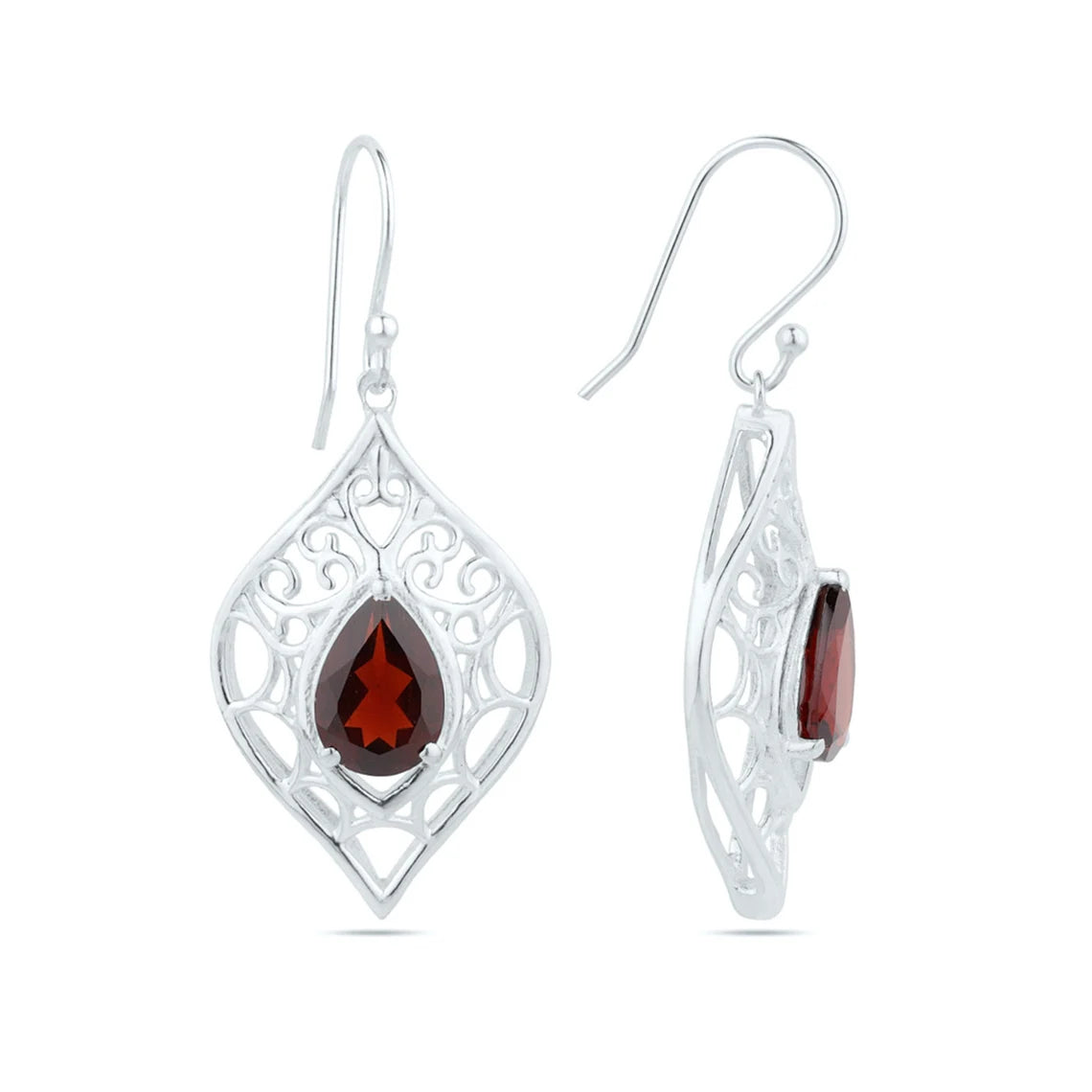 Garnet Sterling Silver Earrings - Dangle earrings