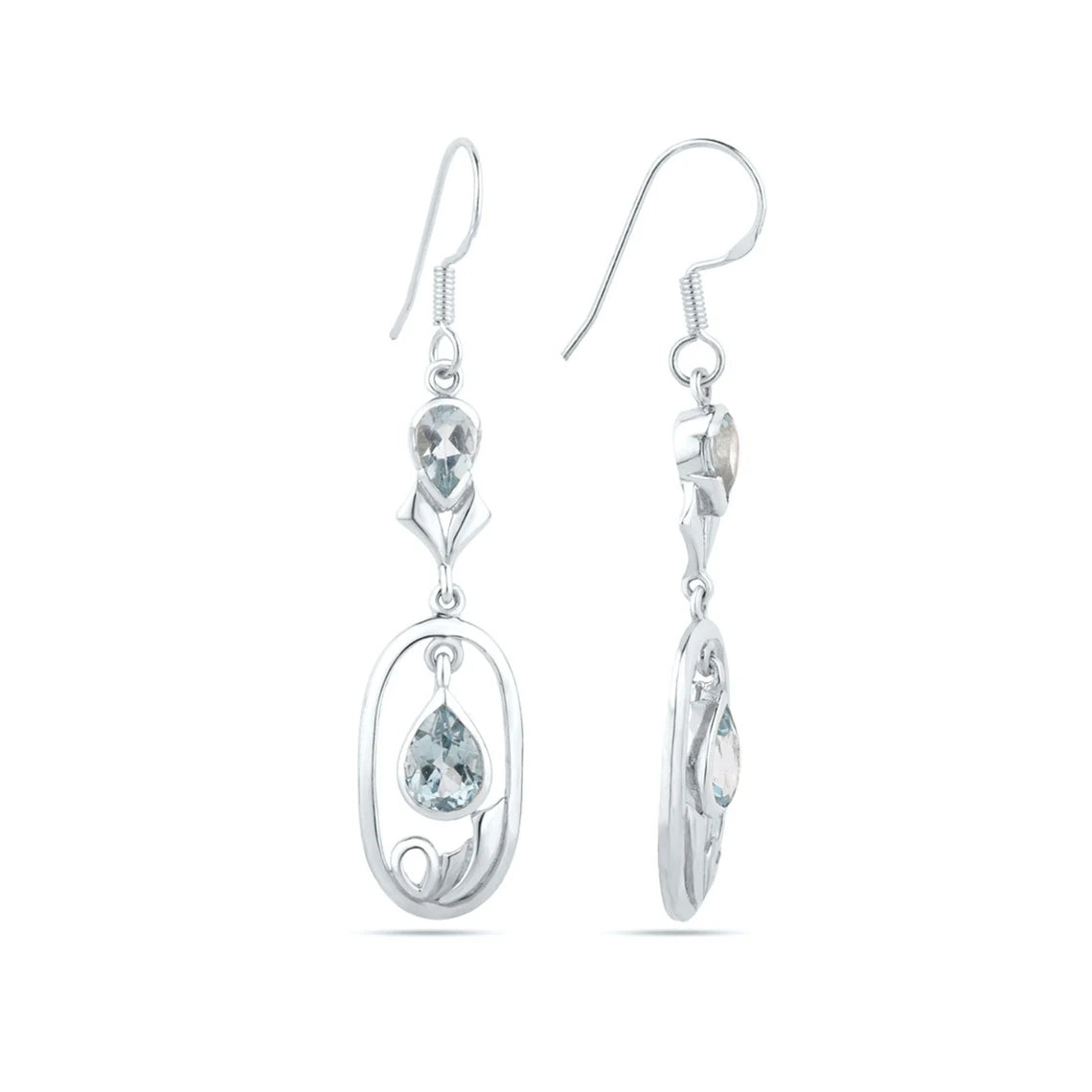 Drop Earring - 925 Sterling Silver - Elegant Sky Blue Topaz Gemstone Earring