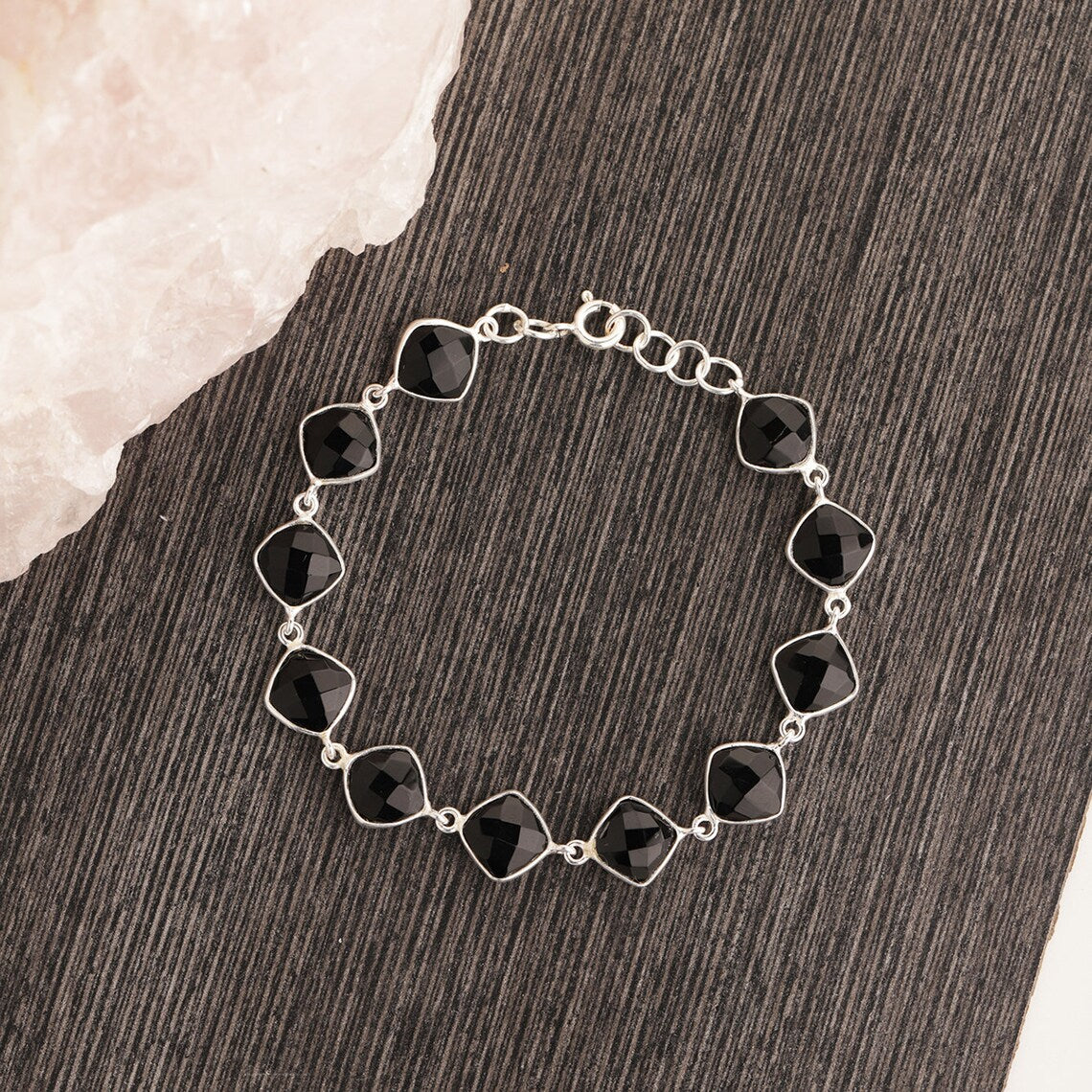 Black Onyx - Sterling Silver - Wrap Bracelet, Black Onyx, Natural Crystal Bracelet