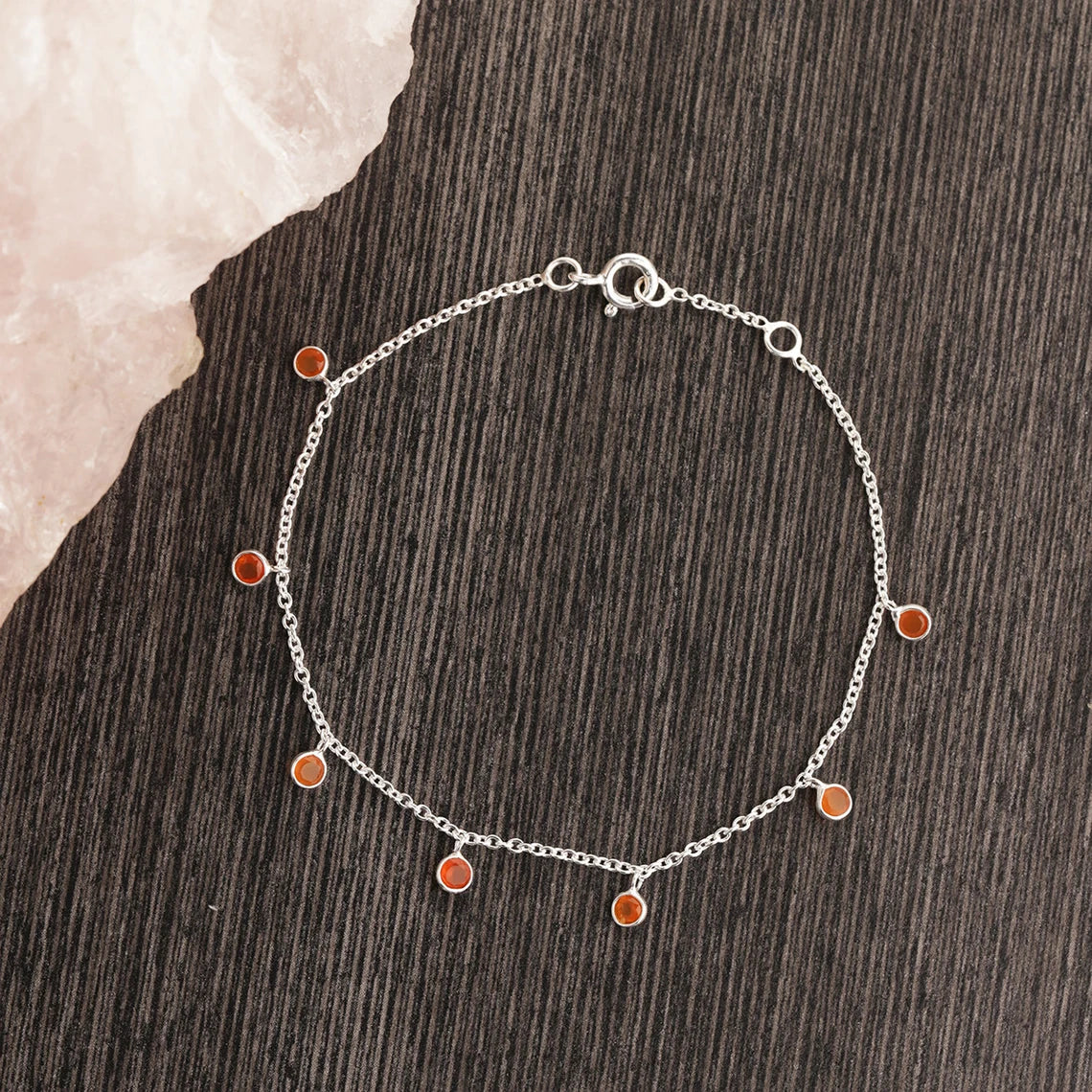Carnelian Silver Bracelet, thin delicate bracelet, Tiny carnelian, round gemstone, round cut bracelet, simple bracelet Handmade