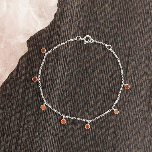 Carnelian Silver Bracelet, gemstone bracelet, sterling bracelet, Tiny bracelet, round gemstone, round cut bracelet, simple bracelet Handmade