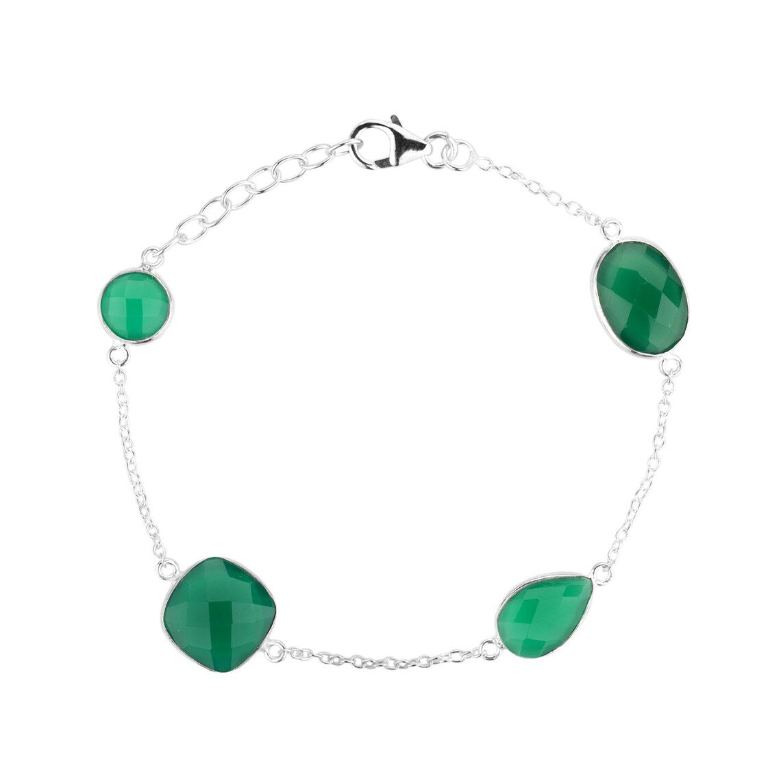 Green Onyx Silver Bracelet,Green Onyx Gemstone Bracelet