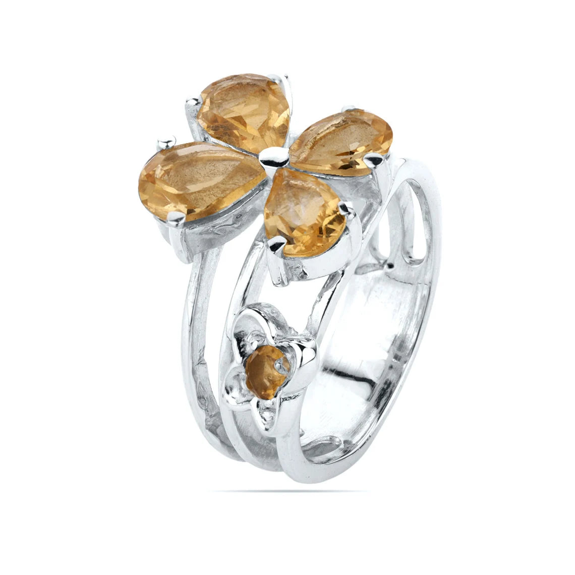 Natural Citrine Pear Multi Stone Ring, Statement Ring, 925 Sterling Silver Citrine Gemstone Ring, Multi Gemstone Citrine Band Ring, Handmade