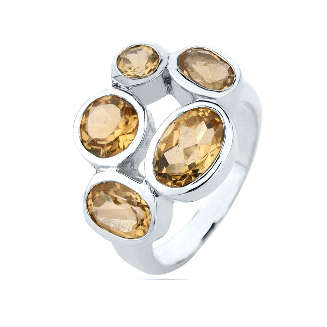 925 Sterling Silver Ring with Golden Citrine Natural Gemstone Ring