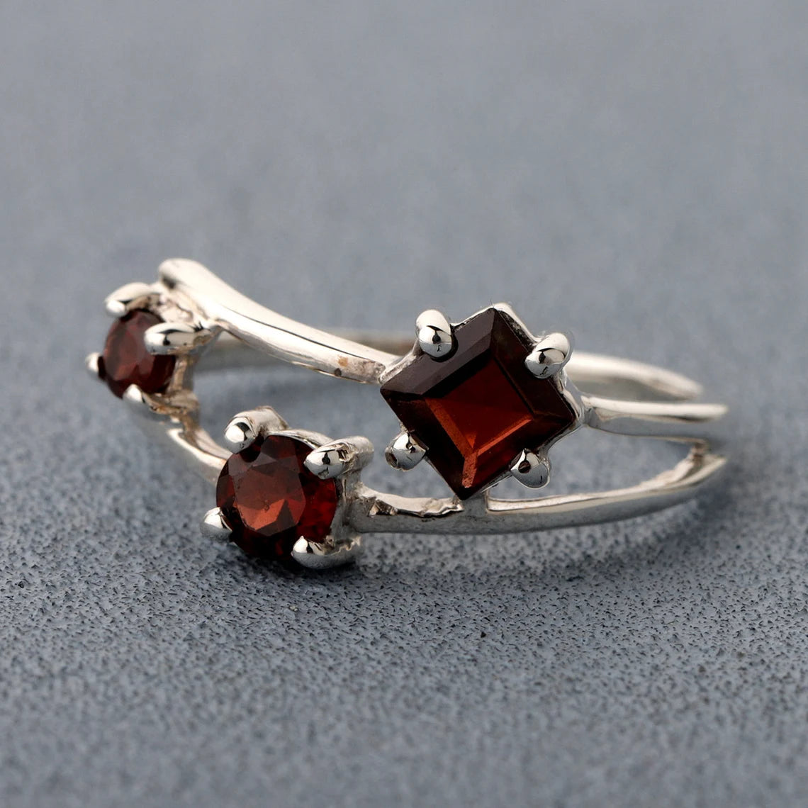 Garnet Gemstone Ring - engagement ring - prong setting ring - 925 sterling silver - Multi Gemstone Ring