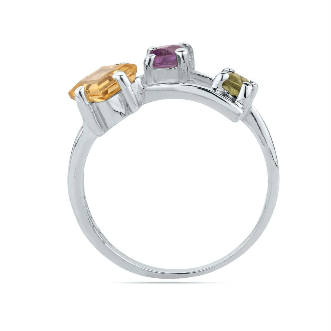 Multi Citrine Peridot Amethyst Ring, Citrine Amethyst Peridot Ring, Gemstone Prong Ring, Prong Ring