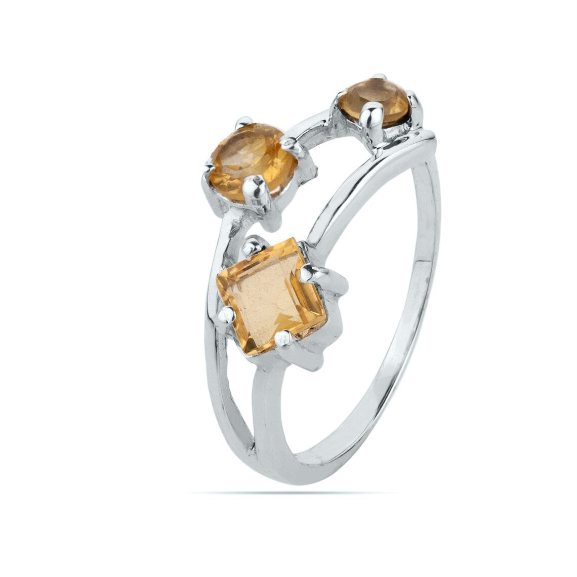 Citirne Ring, Yellow Citrine Ring, Citrine Prong Ring, Multi Citrine Ring, Gift For Her, Everyday Ring, Gift, Round Citrine Silver Ring