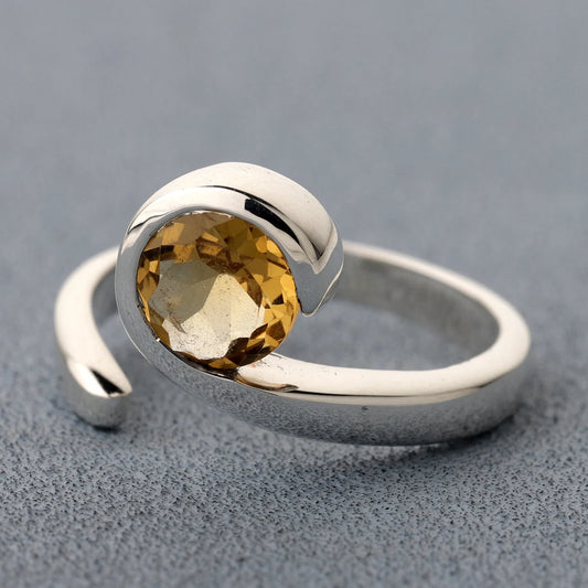 Adjustable Citrine Gemstone 925 Sterling Silver Ring