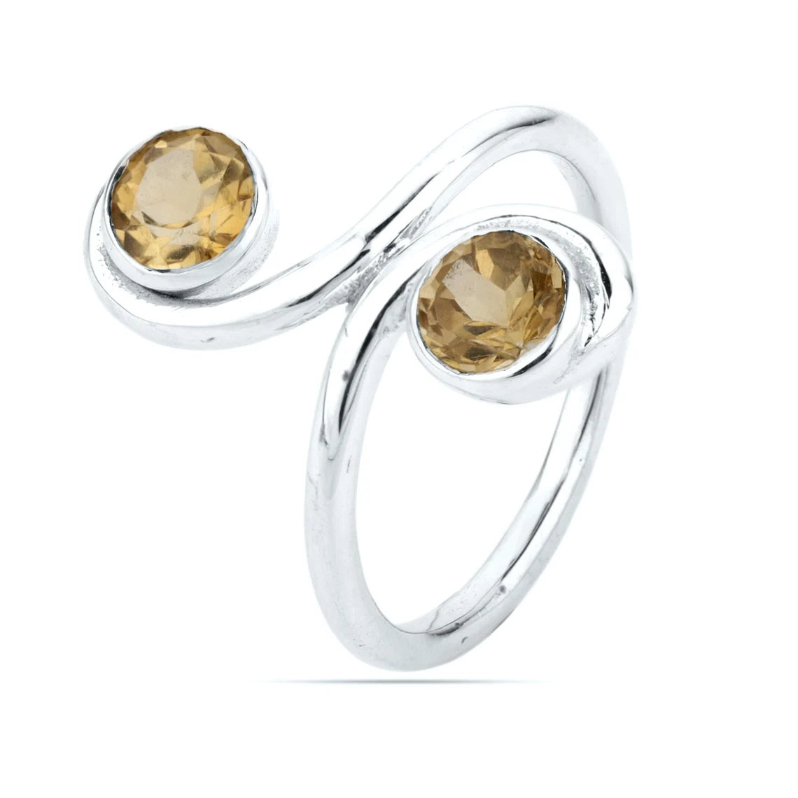 Round shape Citrine Stone Studded 925 Sterling Silver Ring