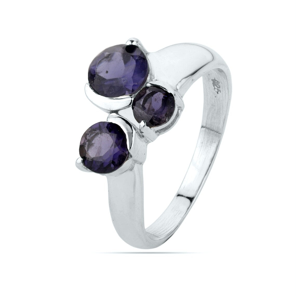 Round Iolite Sterling Silver Ring - Multi Iolite Gemstone Ring - Blue Iolite Silver Ring