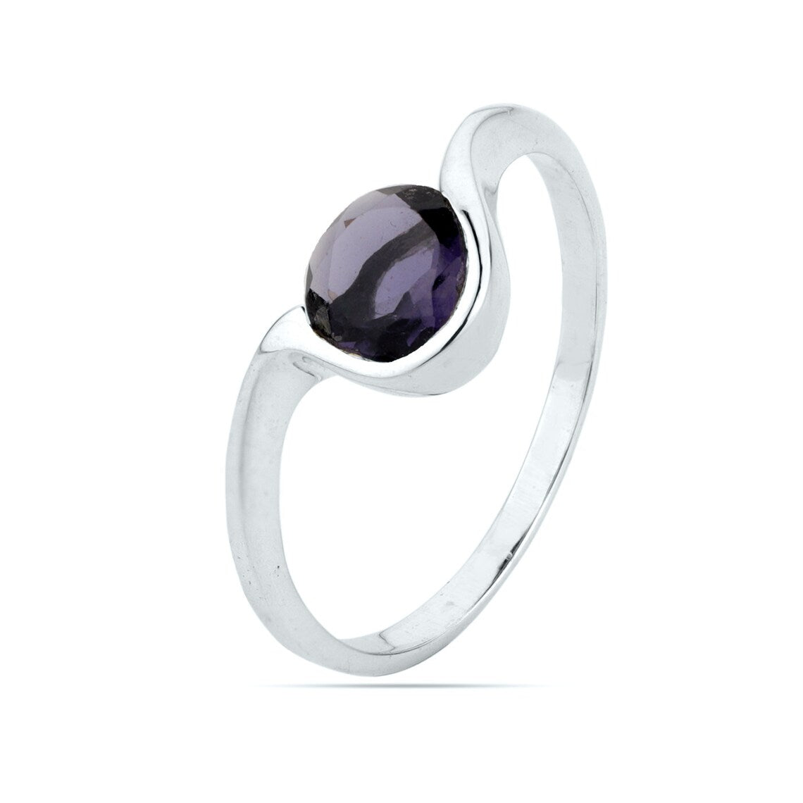 Iolite Silver Gemstone Ring, Round cut ring
