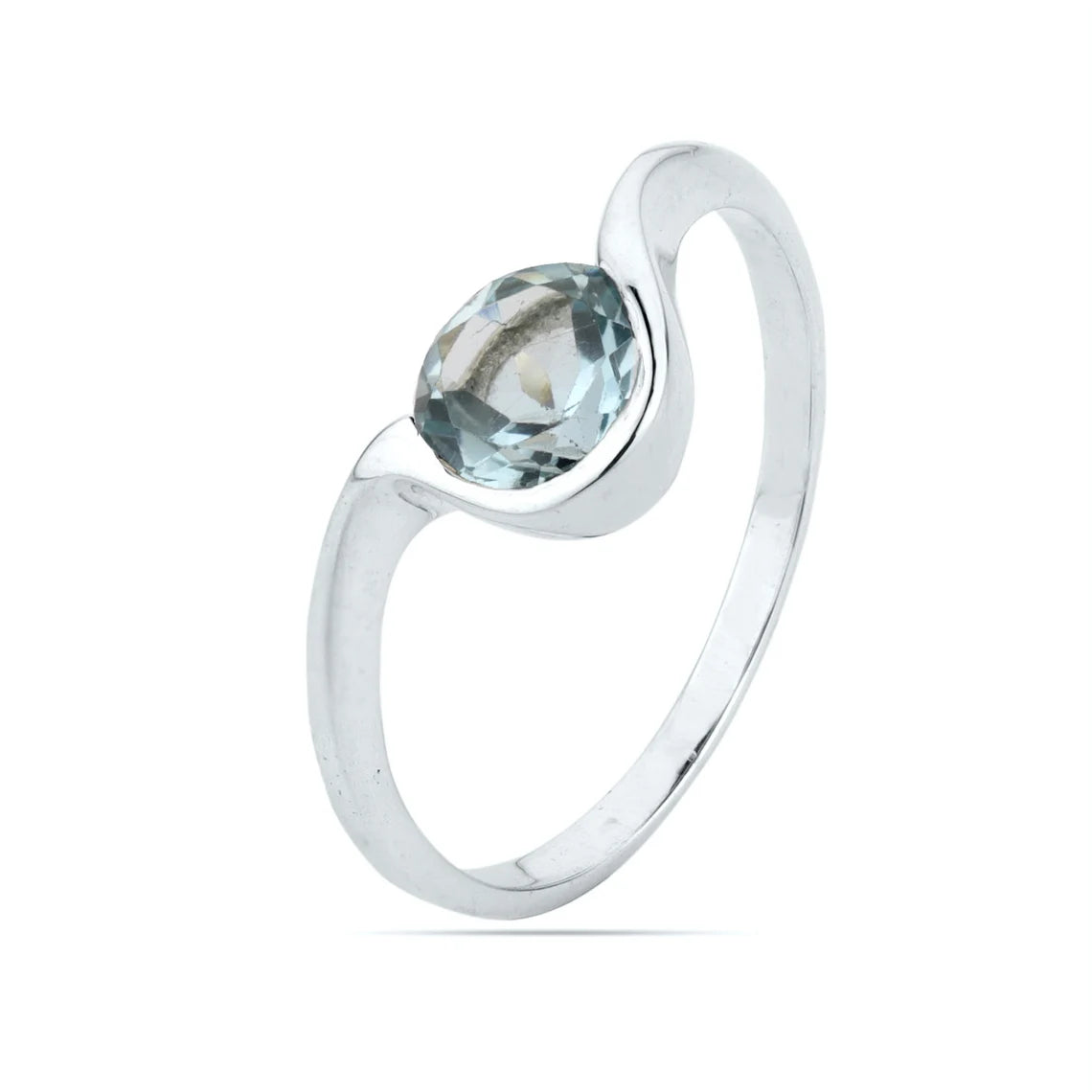 Round Swiss Topaz Ring - Blue Topaz Gemstone Ring - 925 Sterling Silver Blue Topaz Ring