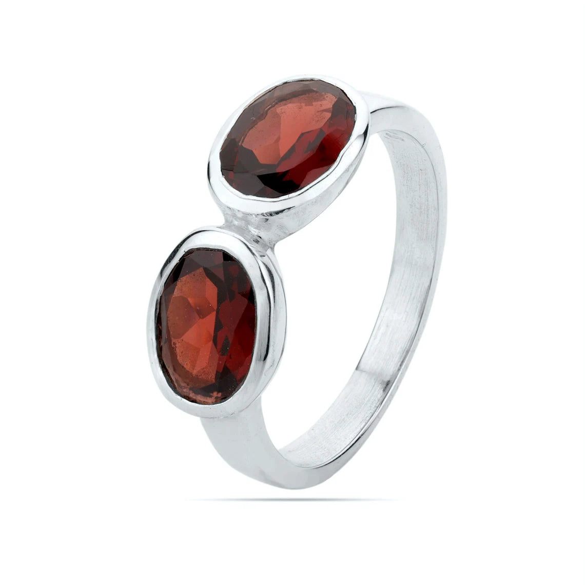 Natural Red Garnet Ring,Garnet Faceted Ring,Red Garnet Gemstone Ring,Garnet 2 Stone Ring