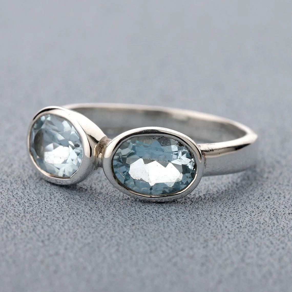 Natural Blue Topaz Ring - Oval Blue Topaz Ring - Two Stone Ring -925 Sterling Silver Ring Ring - Birthstone Ring