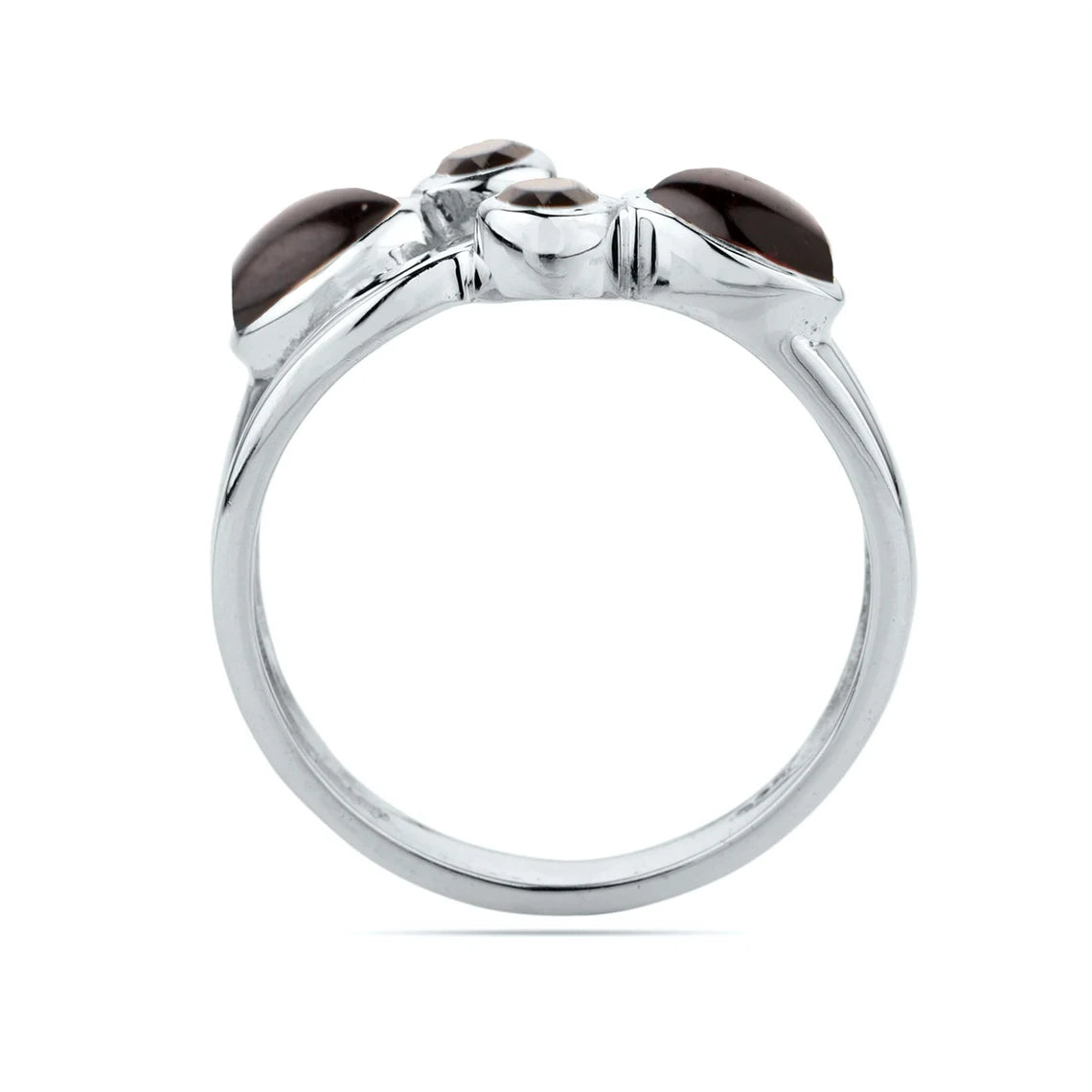 Oval Garnet & Smoky Ring, Smoky Quartz Tiny Gemstone Garnet Ring