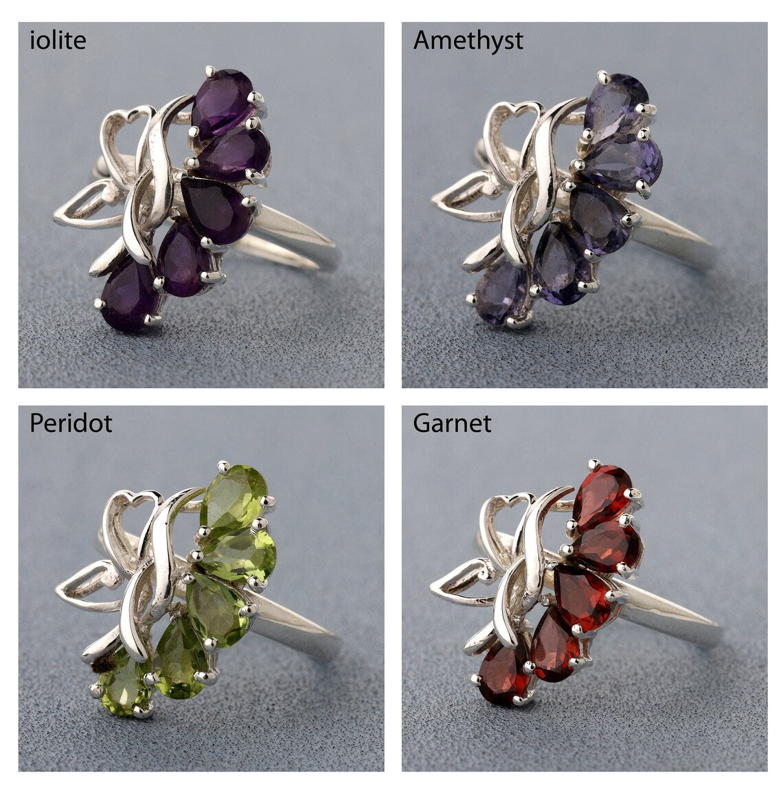 Multi Gemstone Ring, Garnet, Amethyst Ring, iolite Ring, 925 Sterling Silver Peridot Garnet Amethyst Rings