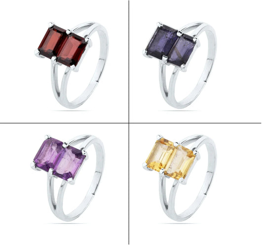 Natural Amethyst Ring, Garnet Ring--925 Sterling Silver Ring--Wedding Ring---Silver Ring, Dual Stone Ring, Handmade Ring, Gift Ring