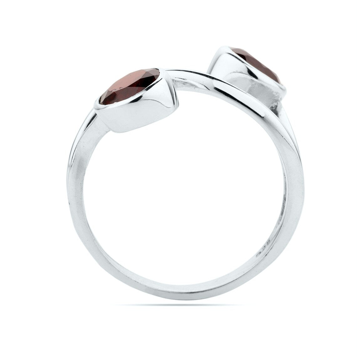 Natural Garnet Ring - Red Garnet Ring - Garnet Sterling Silver Ring - 2 Garnet Stones Ring - Round Garnet Ring
