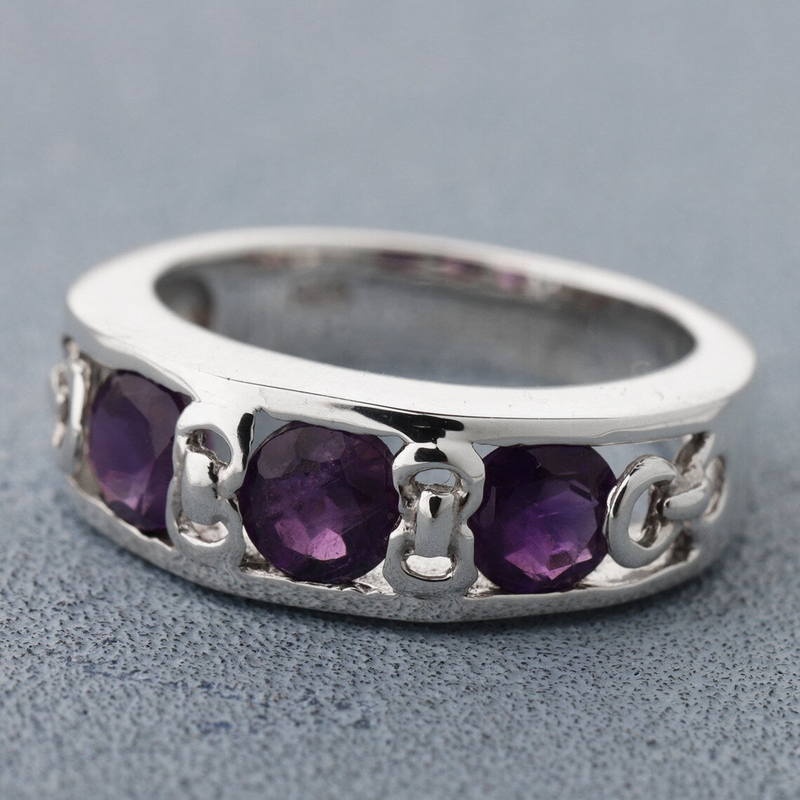Purple Amethyst Ring, Amethyst Eternity Ring, Sterling Silver Ring, Eternity Band Ring,