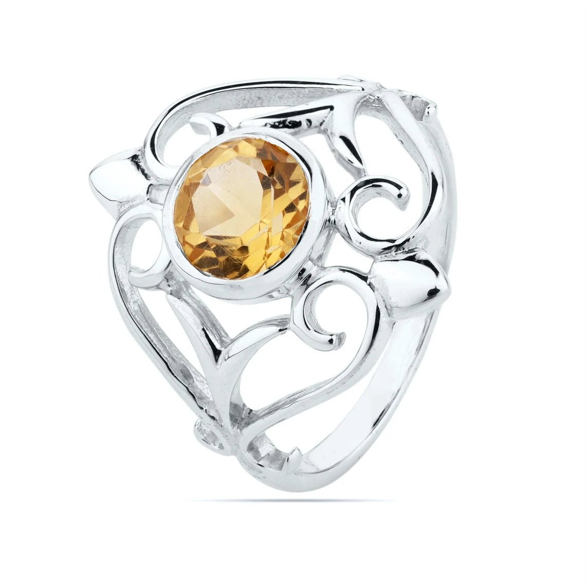 citrine gemstone ring, 925 sterling silver citrine ring, citrine round ring, Anniversary rings, Sterling silver rings